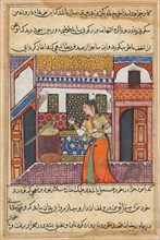 Page from Tales of a Parrot (Tuti-nama): Forty-third night: The parrot addresses Khujasta at the