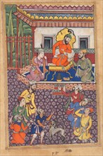 Page from Tales of a Parrot (Tuti-nama): Forty-sixth night: The court of the Raja of Ujjain, c.