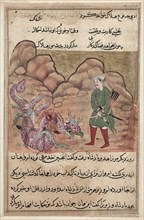 Page from Tales of a Parrot (Tuti-nama): Fifty-second night: The son of the pious man slays the