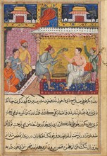Page from Tales of a Parrot (Tuti-nama): Fifth night: The hunter offers the mother parrot to the