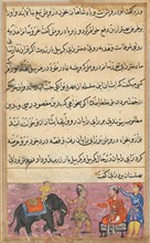 Page from Tales of a Parrot (Tuti-nama): Seventh night: The darwish brings in as dowry an elephant
