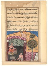 Page from Tales of a Parrot (Tuti-nama): Seventh night: The Brahman gambler sees the daughter of