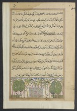 Page from Tales of a Parrot (Tuti-nama): Eighth night: Landscape with a lotus pool, c. 1560. India,