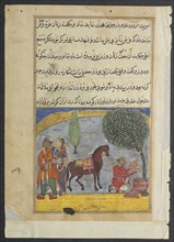 Page from Tales of a Parrot (Tuti-nama): Eighth night: The lover’s son makes an elephant of the