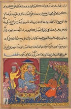 Page from Tales of a Parrot (Tuti-nama): Ninth night: The parrot brings a fruit from the Tree of
