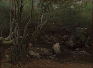 Lormes:  Goat-Girl Sitting Beside a Stream in a Forest, 1842. Jean Baptiste Camille Corot (French,