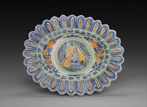 Platter, c. 1650-1680. Nevers Factory (French). Faience; overall: 4.5 x 30.5 x 25.4 cm (1 3/4 x 12