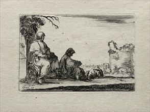 Caprices:  Two Pilgrims Resting and a Peasant. Stefano Della Bella (Italian, 1610-1664). Etching