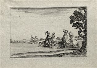 Caprices:  Cavaliers Watering their Horses in a River. Stefano Della Bella (Italian, 1610-1664).