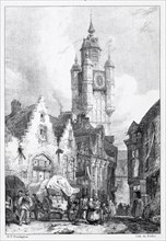 Bergues:  La Tour du marché, 1824. Richard Parkes Bonington (British, 1802-1828). Lithograph
