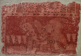 Mural Fragment with Elite Male and Maguey Cactus Leaves, 500-550. Central Mexico, Tlacuilapaxco