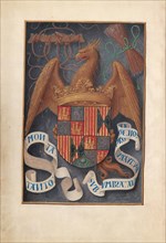 Hours of Queen Isabella the Catholic, Queen of Spain:  Fol. 1v, Arms and Mottoes of Isabel la