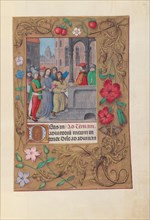 Hours of Queen Isabella the Catholic, Queen of Spain:  Fol. 63r, Christ before Pilate, c. 1500. And