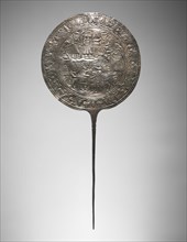 Votive Pin with Decorated Disc, 800-600 BC. Iran, Luristan, 9th-7th Century BC. Silver, repoussé