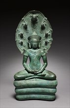Naga-Enthroned Buddha, 1100s. Cambodia, Angkor, Angkor Wat Period, 12th century. Bronze; overall: