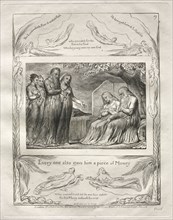 The Book of Job:  Pl. 19, Every one also gave him a piece of Money, 1825. William Blake (British,