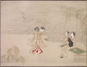 Beauties at the Seashore, c. 1765-1792. Ippitsusai Buncho (Japanese). Hanging scroll; ink and color