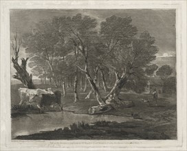 Wooded Landscape with Cows beside a Pool, Figures and Cottage, published in 1797. Thomas