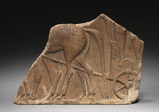 Plaque Fragment of Horses and Chariot, 500-475. Italy, Etruscan, 5th Century BC. Terracotta;