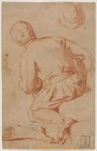 Rear View of Seated Man, late 1600s?. Carlo Vimercati (Italian, 1660-1715). Red chalk heightened