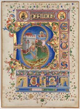 Leaf from a Psalter with Historiated Initial (B): King David, c. 1450. Italy, Florence, 15th
