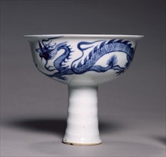 Stem Bowl with Dragon Pursuing Flaming Jewel, 1300s. China, Jiangxi province, Jingdezhen, Yuan