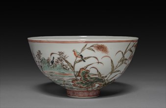 Bowl with Waterfowl on a Lotus Pond, 1662-1722. China, Jiangxi province, Jingdezhen kilns, Qing