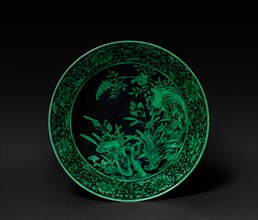 Dish with Narcissus and Rocks (interior); Floral Scrolls (exterior), 1736-1795. China, Jiangxi