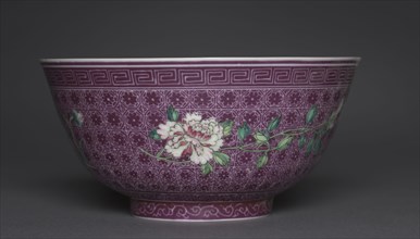 Bowl with Peony Sprays on Diaper Ground (exterior); Chrysanthemum Sprays (interior), 1736-1795.