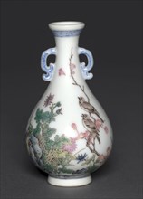 Miniature Vase with Birds and Chrysanthemums, 1736-1795. China, Jiangxi province, Jingdezhen kilns,