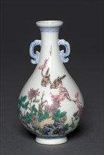 Pair of Miniature Vases with Birds and Chrysanthemums, 1736-1795. China, Jiangxi province,