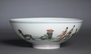 Bowl with Xiwangmu and Attendants, 1662-1722. China, Jiangxi province, Jingdezhen, Qing dynasty