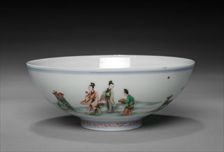 Pair of Bowls with Xiwangmu and Attendants, 1662-1722. China, Jiangxi province, Jingdezhen, Qing