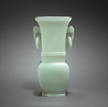 Vase in the Form of Archaic Hu, 1700s. China, Qing dynasty (1644-1911). Pale greenish-white jade