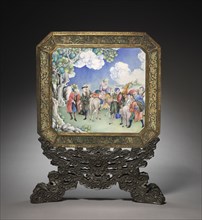 Screen with European Figures (obverse) and Landscape (reverse) with Stand, 1736-1795. China,