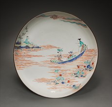 Plate with Zhou Maoshu Admiring Lotus Flowers, late 17th century. Japan, Edo Period (1615-1868).