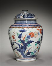 Covered Jar with Chrysanthemums, Peonies, and Prunus: In Kakiemon Style, late 17th century. Japan,