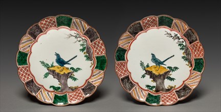 Pair of Dishes with Singing Bird on a Rock: In Ko Kutani Style, 18th century. Japan, Edo Period