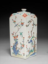Square Jar with Birds in a Flowering Landscape, late 1600s. Japan, Edo Period (1615-1868), late
