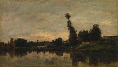 Sunset on the River Oise, 1866. Charles François Daubigny (French, 1817-1878). Oil on wood panel;