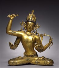 Bodhisattva of Wisdom (Manjushri), 1400s. Nepal, 15th century. Gilt bronze; overall: 78.1 x 67.6 cm