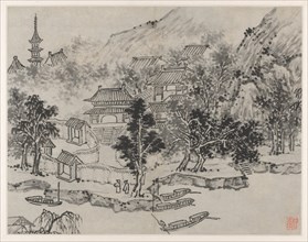 Twelve Views of Tiger Hill, Suzhou: Distant View of Tiger Hill from the Canal Mooring, after 1490.
