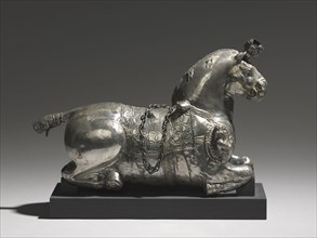 Horse-Shaped Drinking Vessel, 200-325. Iran, Sasanian, 3rd-4th Century. Silver, partially gilt;
