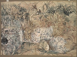 Umed Singh of Kota Hunting Lions, c. 1785-1790. India, Rajasthan, Kota, 18th century. Brush drawing