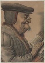 Elderly Man Reading a Book, first half 1600s. Nicolas Lagneau (French, 1590-1666). Black, red,