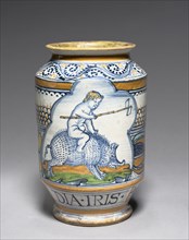 Pharmacy Jar, c. 1510. Italy, Siena, 16th century. Tin-glazed earthenware (maiolica); overall: 22.6