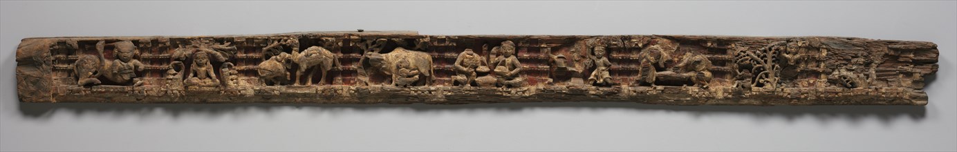 Narrative Frieze:  Life of a Hermit in Forest Retreat Architrave from a Jain Temple, 1500s-1600s.