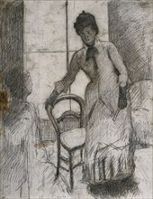 The Visitor (recto), c. 1881. Mary Cassatt (American, 1844-1926). Black and tan pencil; sheet: 40 x