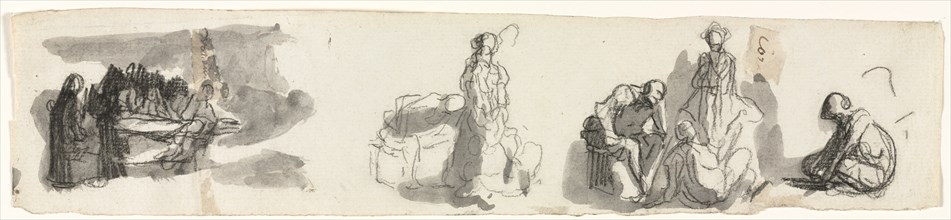 Sheet of Studies with a Group of Four Figures to the Right, third quarter 1800s. Honoré Daumier