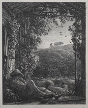 The Sleeping Shepherd, 1857. Samuel Palmer (British, 1805-1881). Etching